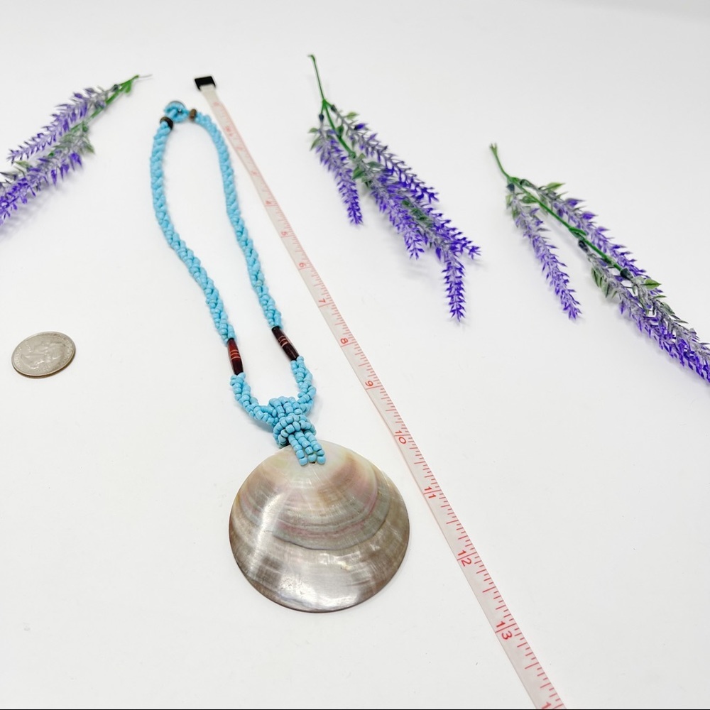 Vintage Beachy Clustered Seed Bead Shell Pendant … - image 4